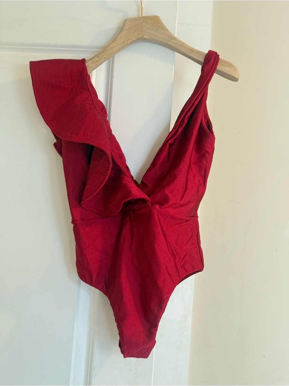Red Ruffle One-Piece Swimsuit Sexy Highleg